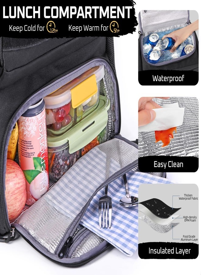 MOZETO Laptop Lunch Backpack for Men, Tactical Inspired Utility Anti-Theft Work Bag with Cooler Compartment Lunchbox (Black, 17 Inch) - Image 3